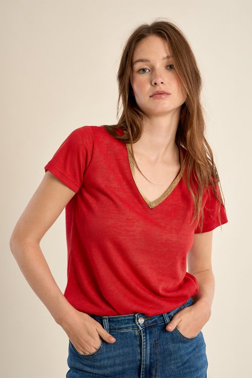 T-shirt col V, doré