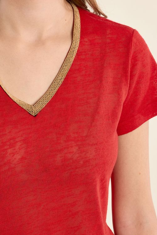 T-shirt col V, doré