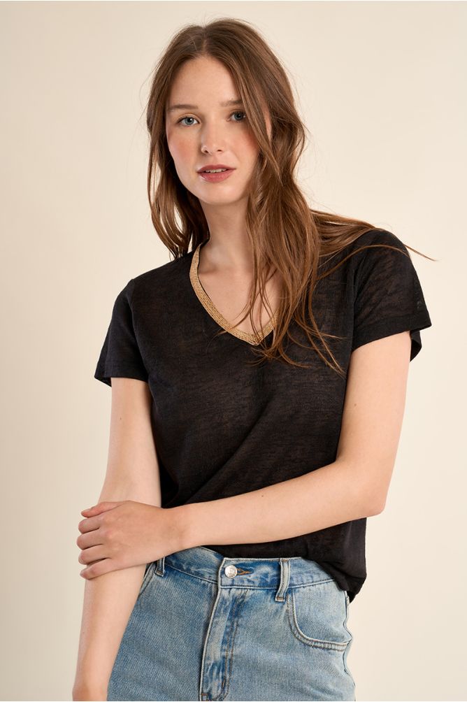 T-shirt col V, doré