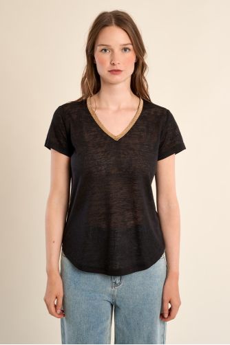 T-shirt col V, doré