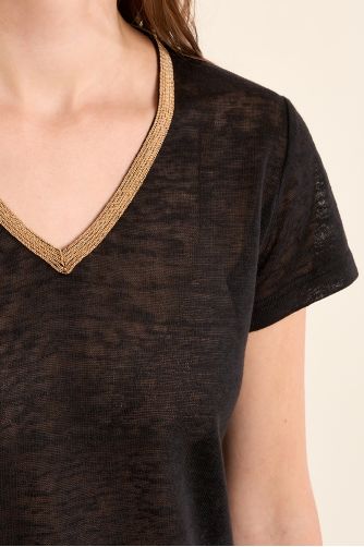 T-shirt col V, doré