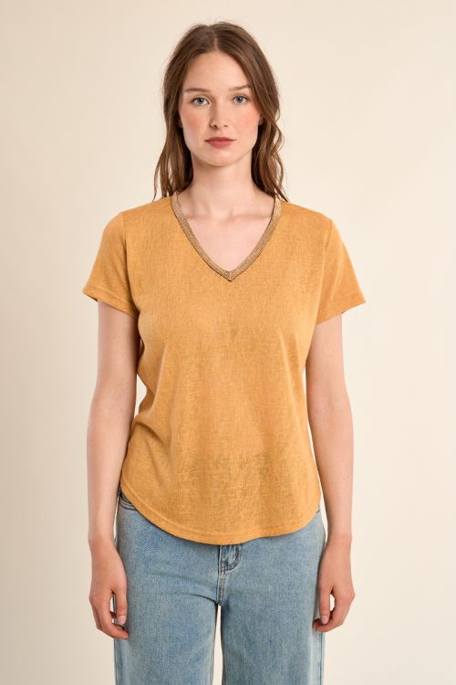 T-shirt col V, doré