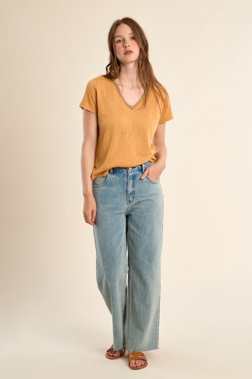 T-shirt col V, doré