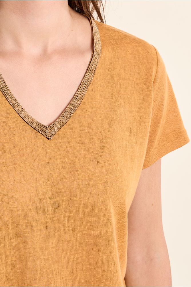 T-shirt col V, doré