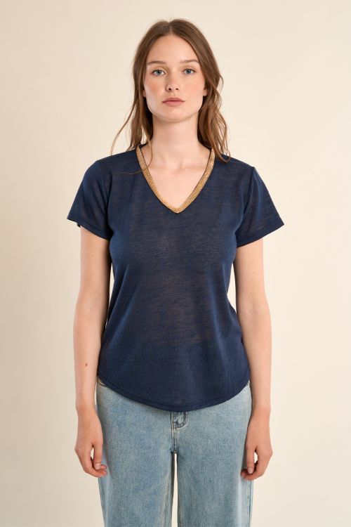 T-shirt col V, doré