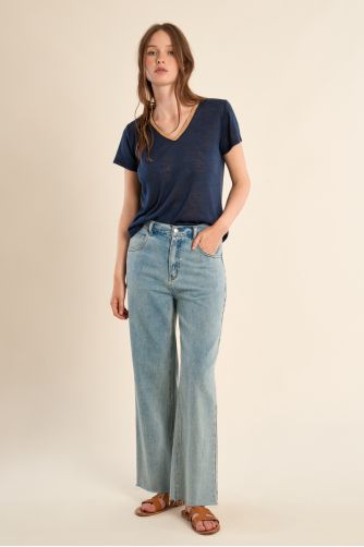 T-shirt col V, doré