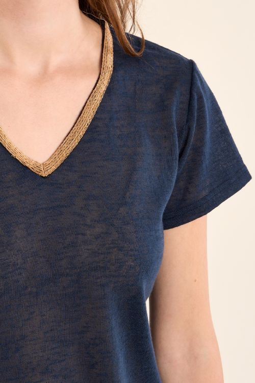 T-shirt col V, doré