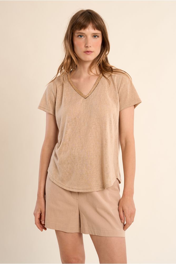 T-shirt col V, doré