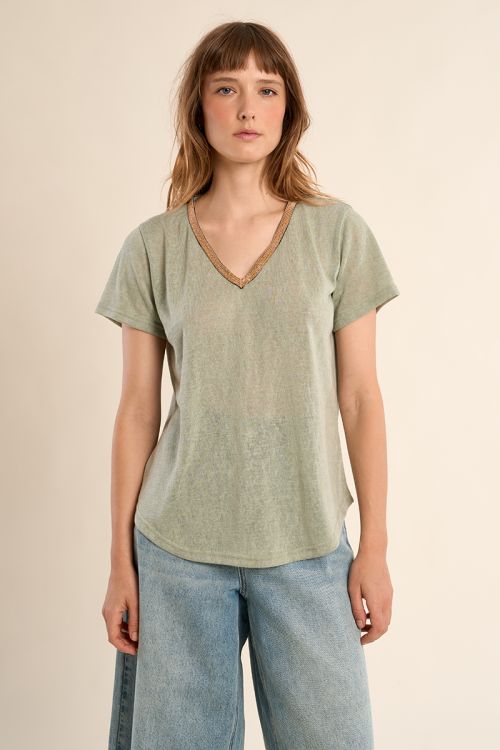 T-shirt col V, doré