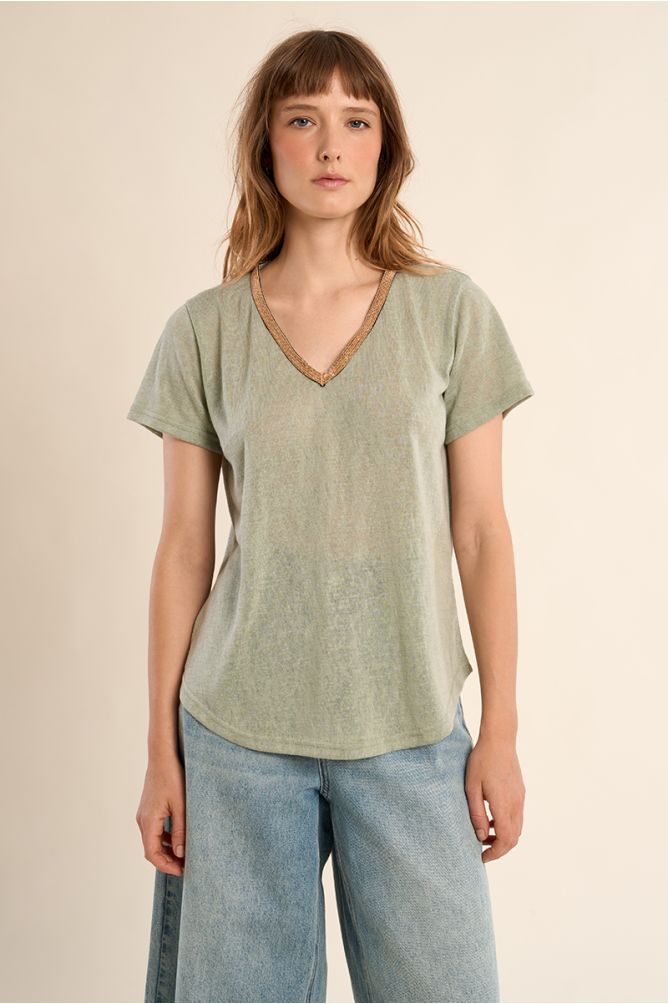 T-shirt col V, doré