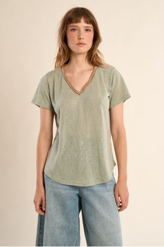 T-shirt col V, doré