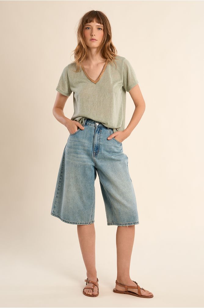 T-shirt col V, doré