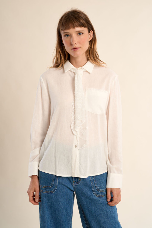 Camisa de mujer de manga larga, detalle pañuelo/corbata.