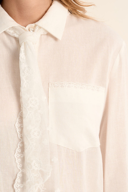 White shirt with lace tie