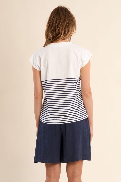 Camiseta de mujer de manga larga, estampado rayas.