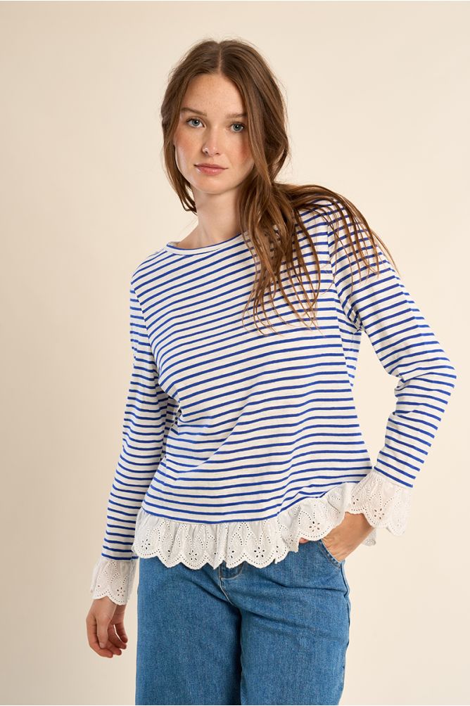 Camiseta de mujer de manga larga, estampado rayas.