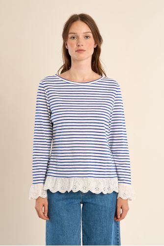 Camiseta de mujer de manga larga, estampado rayas.