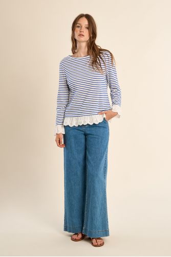 Camiseta de mujer de manga larga, estampado rayas.