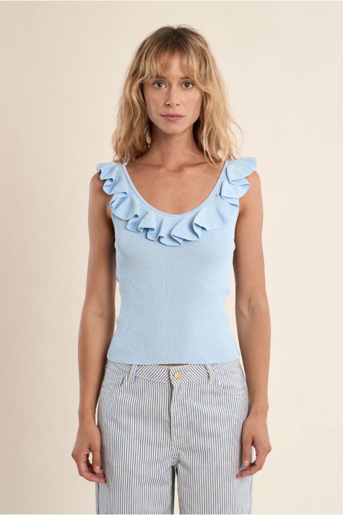 Débardeur col rond à volants