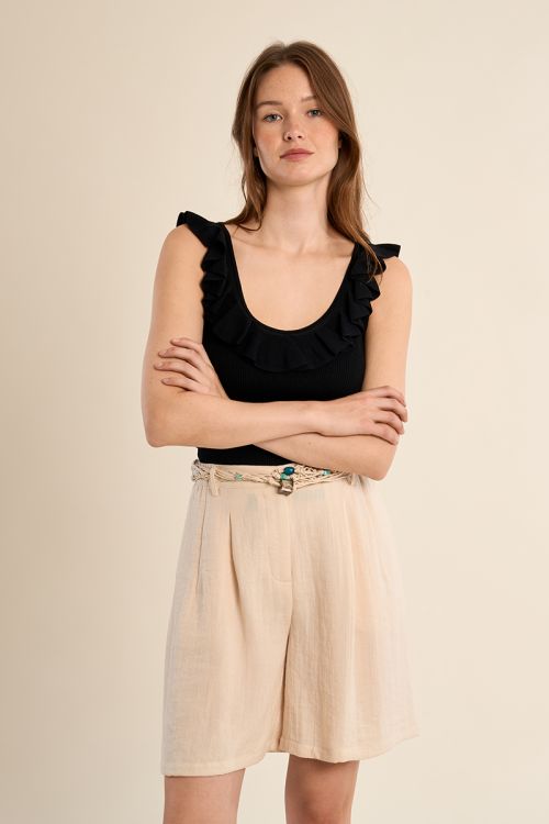 Round neck tank top with ruffles