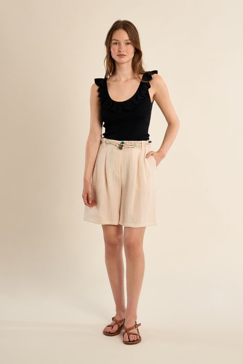 Round neck tank top with ruffles