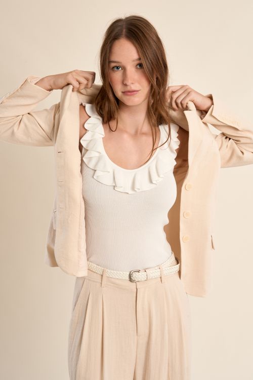 Round neck tank top with ruffles