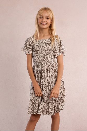 Smocked dress, leopard print