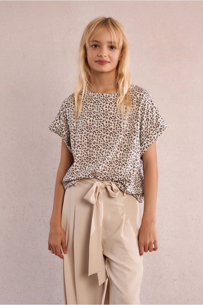 Top de niña de manga corta, estampado animal.