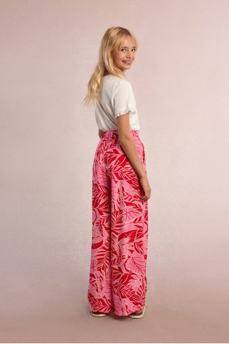 Pantalón de niña largo, con pliegues y estampado.