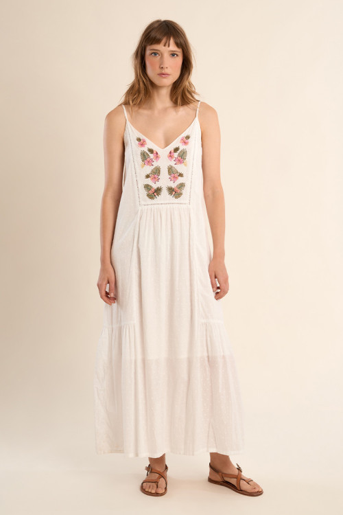 Robe longue en coton, brodée