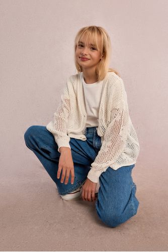 Openwork knit cardigan, flower pattern