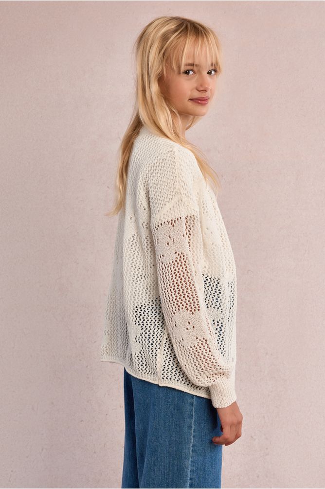 Openwork knit cardigan, flower pattern