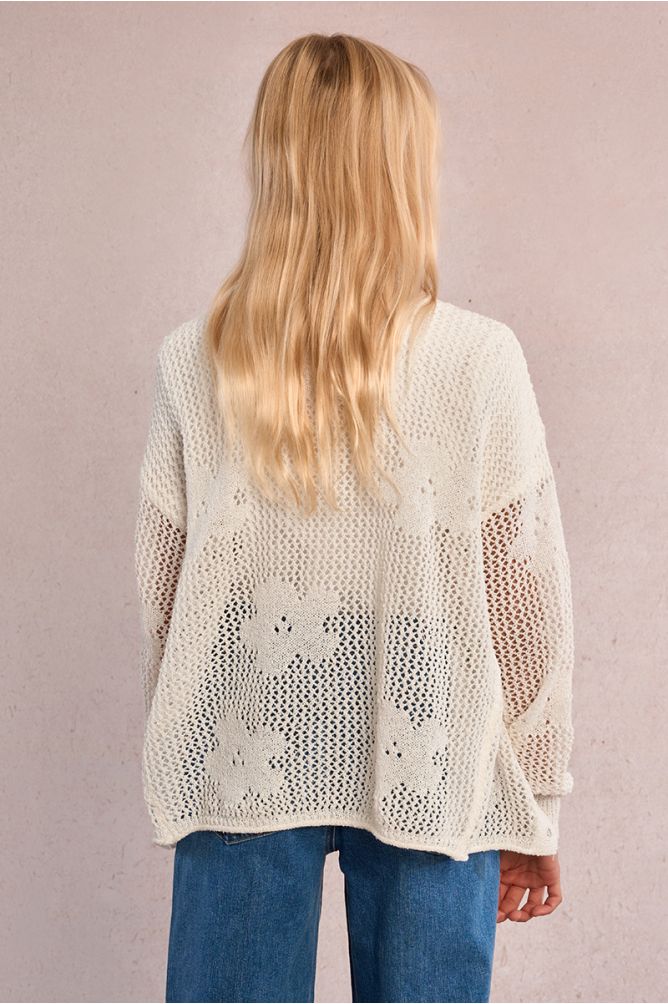 Openwork knit cardigan, flower pattern