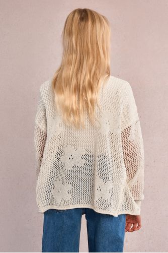 Gilet en maille ajourée, motif fleur
