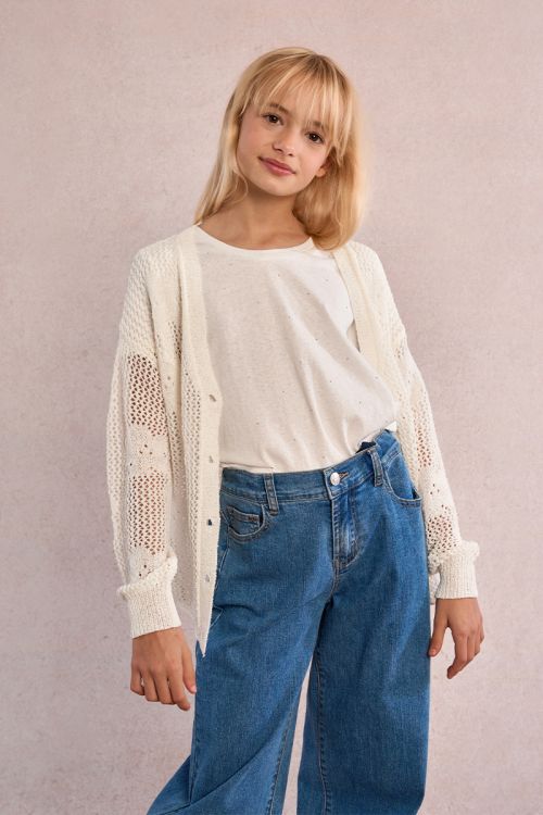 Openwork knit cardigan, flower pattern