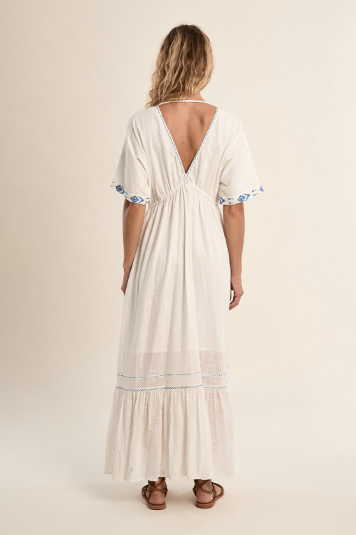 Long cotton dress, with embroidery