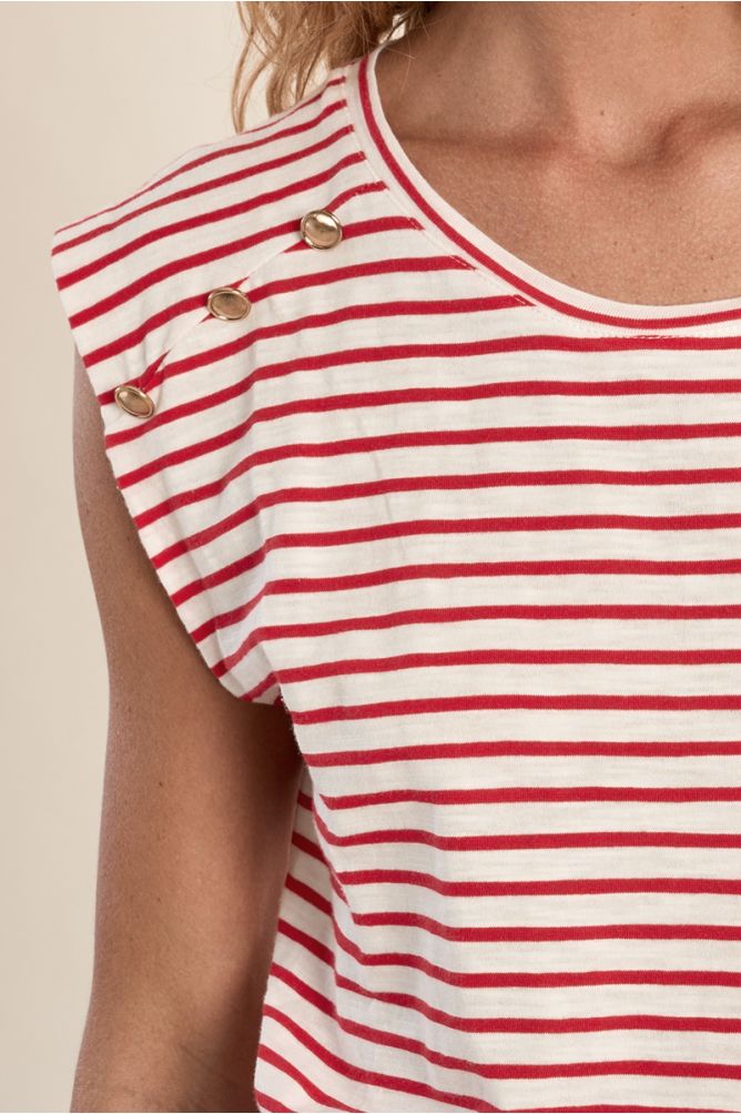 T-shirt marinière en coton avec boutons dorés