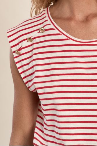 Camiseta de mujer de manga corta, estampado rayas.