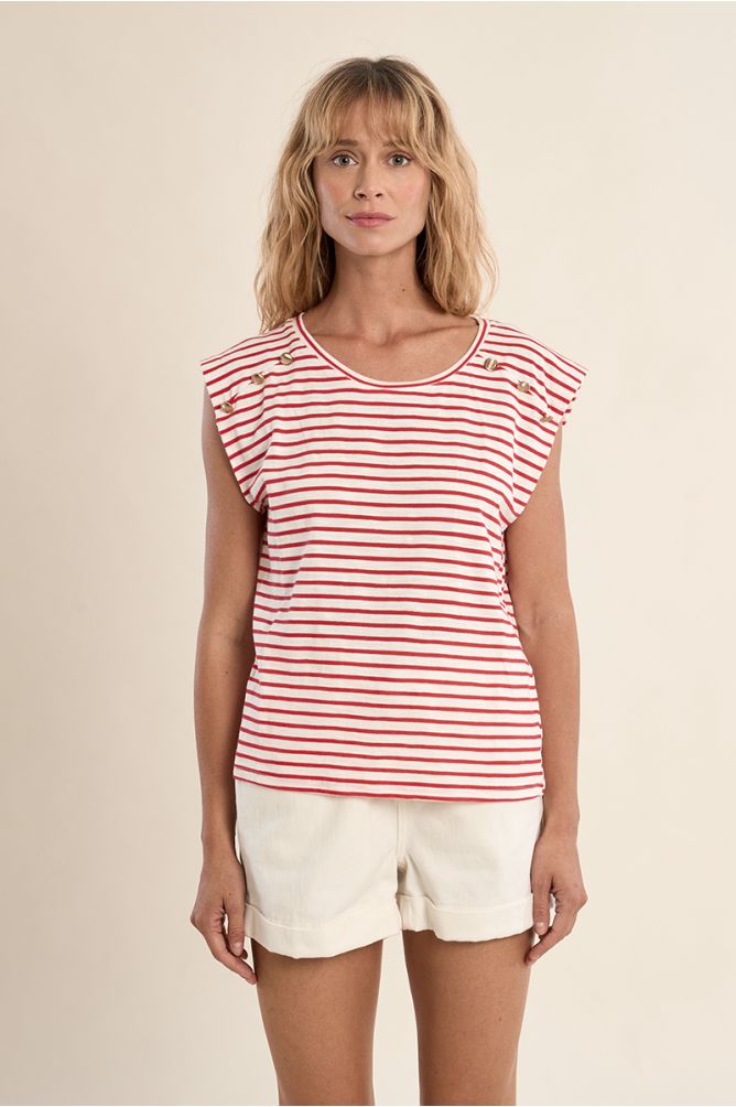 T-shirt marinière en coton avec boutons dorés