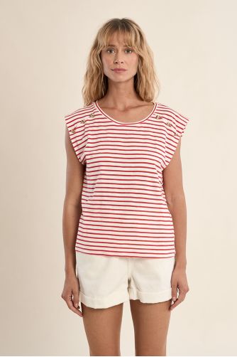 T-shirt marinière en coton avec boutons dorés