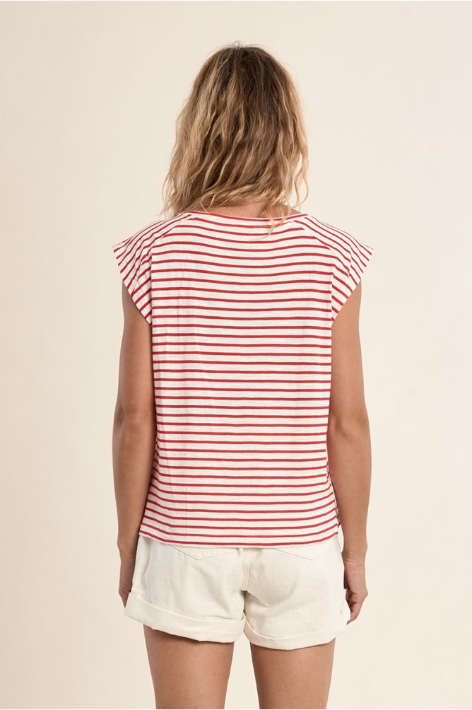 Camiseta de mujer de manga corta, estampado rayas.