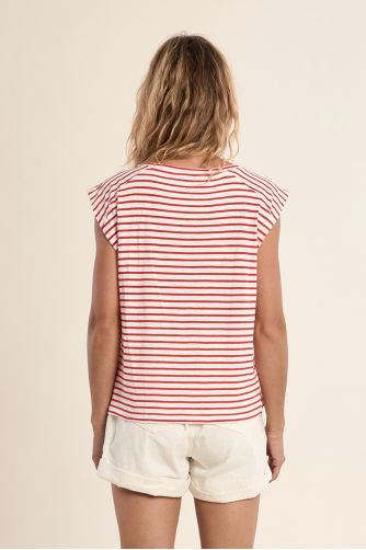 T-shirt marinière en coton avec boutons dorés