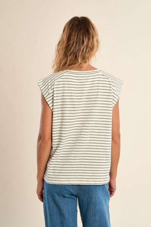 Camiseta de mujer de manga corta, estampado rayas.