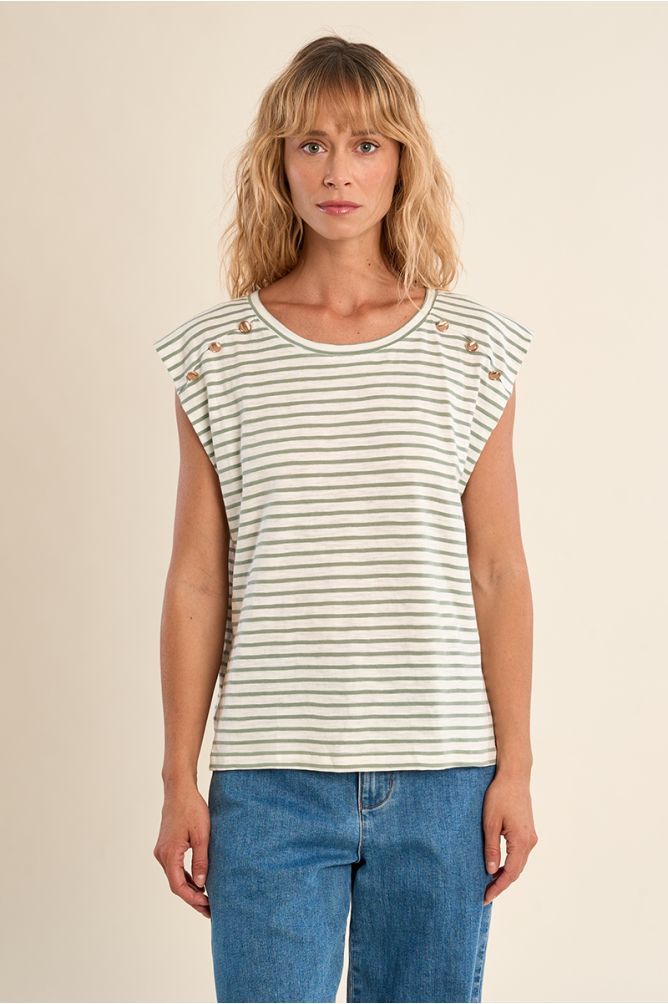 Cotton sailor t-shirt with gold buttons