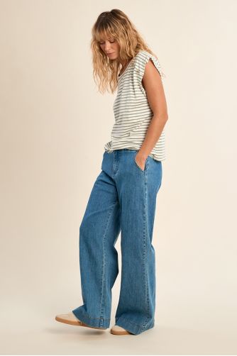 T-shirt marinière en coton avec boutons dorés