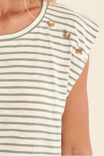 Camiseta de mujer de manga corta, estampado rayas.