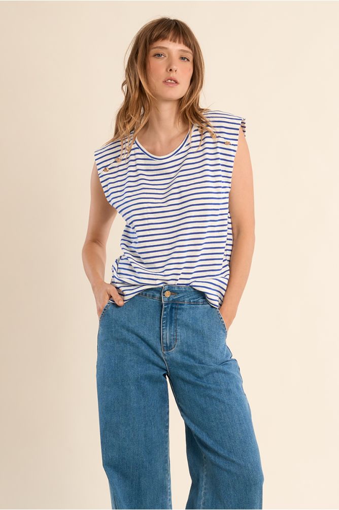 Cotton sailor t-shirt with gold buttons