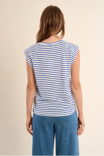 T-shirt marinière en coton avec boutons dorés