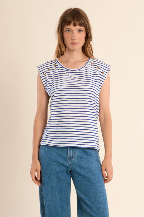 Camiseta de mujer de manga corta, estampado rayas.