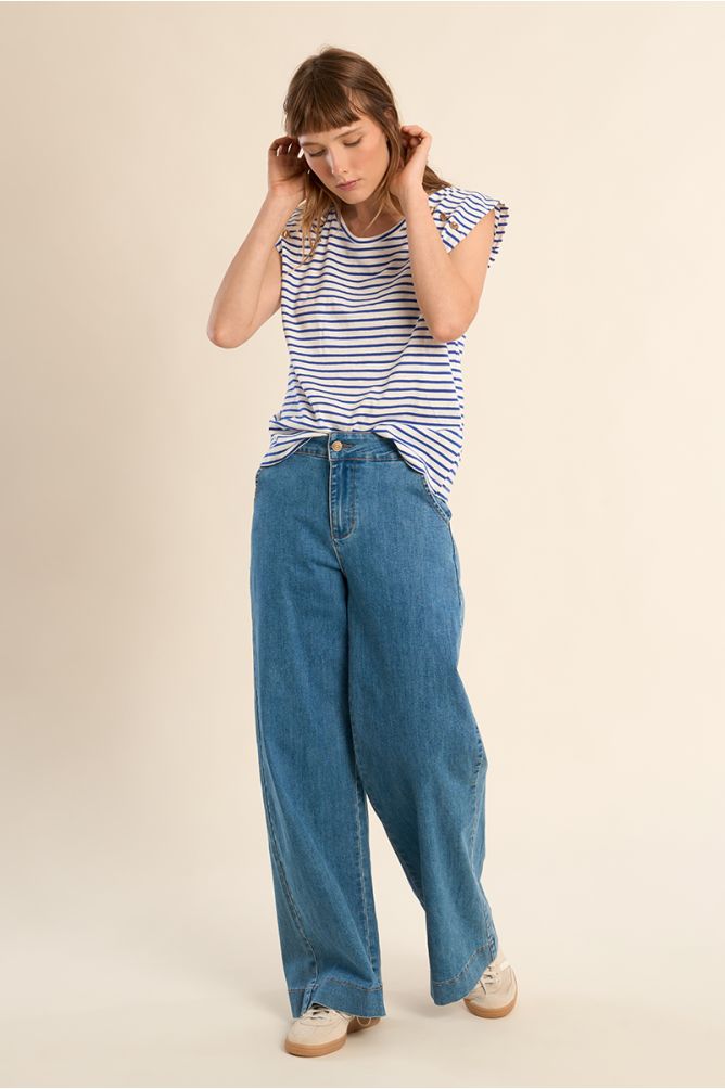 T-shirt marinière en coton avec boutons dorés